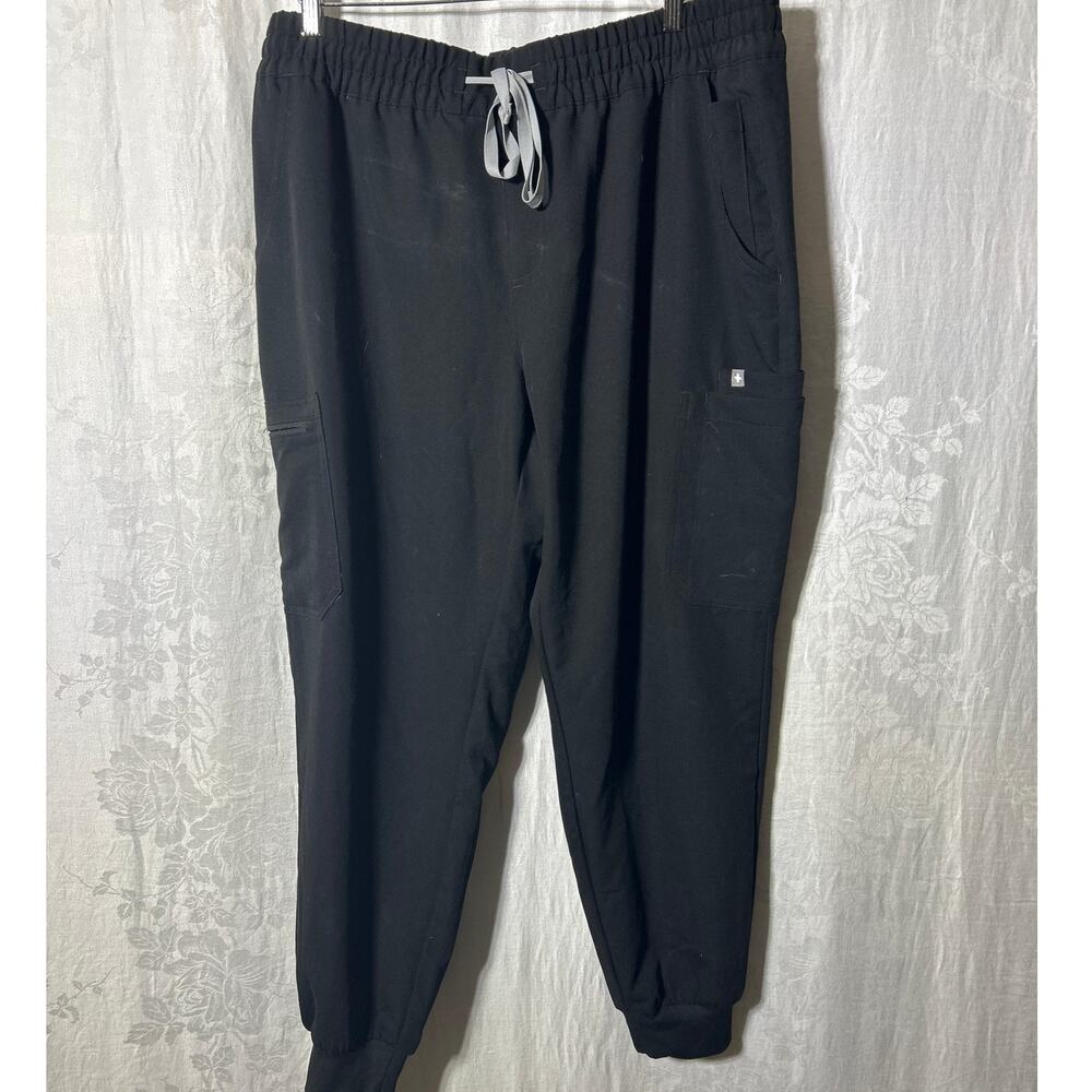 Figs Scrub Pants Joggers XXL Black Cargo Uman Relaxed Cuffed Elastic Waist - Picture 1 of 15